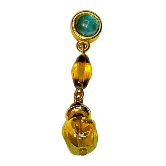 LIZ CLAIBORNE LCI Signed Vintage Earrings Pierced Gold Tone Amber Glass Dangle - Picture 5 of 7